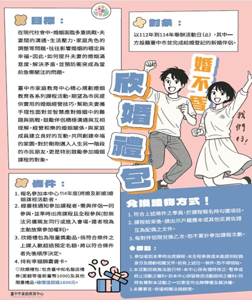 臺中市民新婚民眾限定欣婚禮包活動